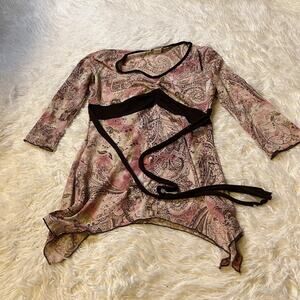 MKM Designs Medium Womens Scroll Y2K Pink glitter paisley 2000's Empire Waist